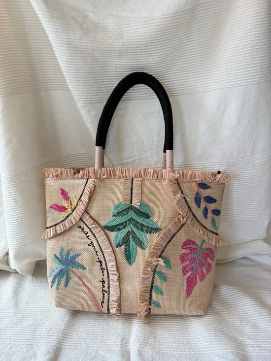 Stella & Dot Antibes Straw and Raffia Tote
Bag Embroidered Shake Your Palms - Picture 2 of 12